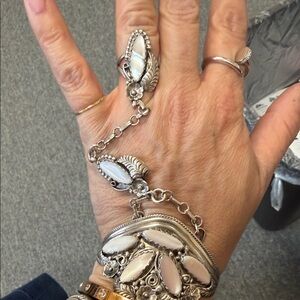 sterling silver opal slave bracelet.